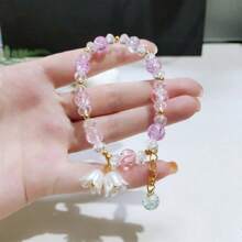 Bracelet de perles de cristal artificielles personnalisé pour femmes, fleur à grains, lys, perles colorées, bracelet corde élastique, bijoux à breloques