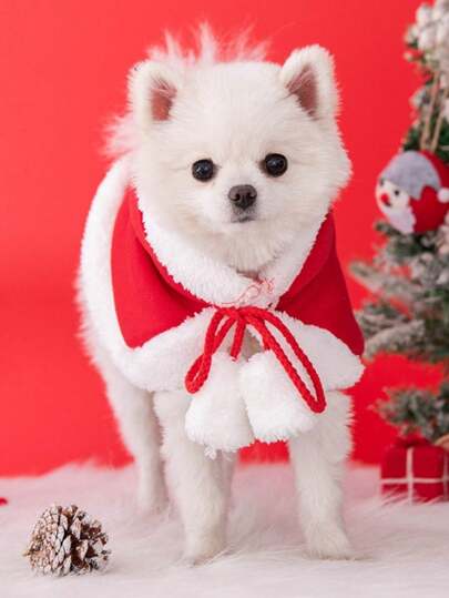 1pc Random Delivery Christmas Cat & Dog Cloak, Cat Hooded Cape With Santa Hat, Soft & Thick Red Velvet Costume For Cats And Small Dogs, Fun Christmas Pet Outfit, Pet Christmas Apparel, Pet Coat Decor, Pet Christmas Cosplay, Warm Dog Clothes For Autumn/Winter