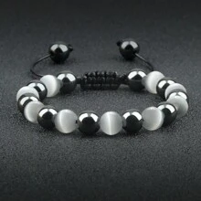 1pc Luxury Men Braided Bracelet Purple Tiger Eye Natural Stone Hematite Beads Bracelets Bangles Women Fashion Jewelry Bracelet