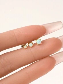 Boucles d'oreilles à tige en argent sterling 925 avec opale (vendues à l'unité ou par 3) | Boucles d'oreilles hypoallergéniques | Boucles d'oreilles pour femmes, filles et hommes (2 mm, 3 mm, 4 mm), vendues à l'unité ou par 3, pas par paire