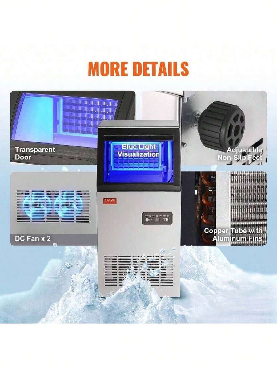 VEVOR Commercial Ice Maker Undercounter Ice Cube Machine Freestanding