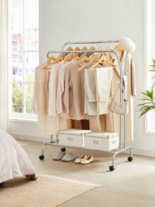 SONGMICS Portant à Vêtements avec roulettes, Double Barre, Porte-Manteau, en Acier, Charge 100 kg, Largeur de 103,5 cm, Rangement Polyvalent, Argent - Argent - Voir 2