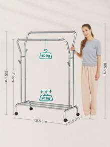 SONGMICS Portant à Vêtements avec roulettes, Double Barre, Porte-Manteau, en Acier, Charge 100 kg, Largeur de 103,5 cm, Rangement Polyvalent, Argent - Argent - Voir 4