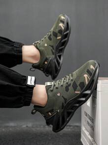 Giày thể thao nam họa tiết camo lưới thoáng khí, giày thể thao chạy bộ, giày thể thao nhảy dây du lịch thường ngày - xanh quân đội - Xem 11
