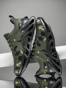 Giày thể thao nam họa tiết camo lưới thoáng khí, giày thể thao chạy bộ, giày thể thao nhảy dây du lịch thường ngày - xanh quân đội - Xem 3