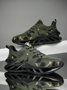 Giày thể thao nam họa tiết camo lưới thoáng khí, giày thể thao chạy bộ, giày thể thao nhảy dây du lịch thường ngày - xanh quân đội - Xem 4