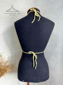 Cropped Crochet Summer 2024 Top Knitted Halter Beach Fashion Carnival Neon - 黃色 - 查看 2