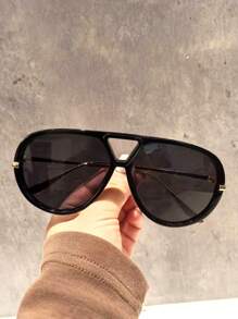 1副双梁超大全框时尚眼镜，个性化复古飞行员风格时尚眼镜，适合街拍、秋冬基础款女装、商务休闲装、沙滩配饰、时尚眼镜、時尚眼鏡 - 彩色 - 查看 19