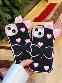 Ốp điện thoại hình trái tim hoạt hình dễ thương màu hồng thắt nơ, chống sốc, chống rơi vỡ, chống trầy xước, kèm giá đỡ điện thoại để bàn hình nơ cho bé gái, tương thích với iPhone 12, 13, 14, 15 Pro, chống nước, quà tặng sinh nhật mùa xuân. - Nhiều màu - Xem 3