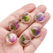 3 chiếc 20mm hợp kim kẽm hoa khô thật mặt dây chuyền, DIY nhựa vòng cổ bông tai đồ trang sức phụ kiện - Nhiều màu - Xem 3