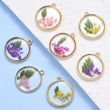 3 chiếc 20mm hợp kim kẽm hoa khô thật mặt dây chuyền, DIY nhựa vòng cổ bông tai đồ trang sức phụ kiện - Nhiều màu - Xem 1