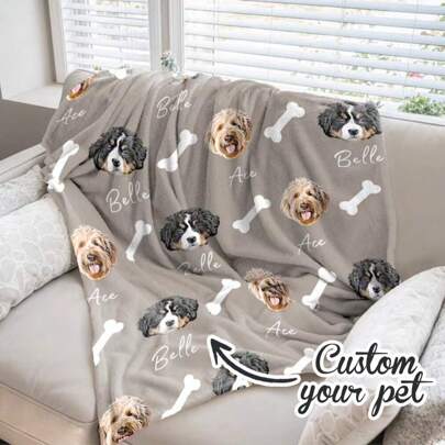 1 Manta personalizada para sus dos mascotas, utilizando fotos de sus mascotas, adecuada para mantas familiares suaves y cómodas, viajes de camping al aire libre, mantas con fotos de mascotas, regalos para papás de perros, suministros para mascotas personalizados para aniversarios, para regalos de cumpleaños, ornamentales, con estilo grabado, de moda, coloridos, vintage, lindos, sencillos, adorables personalizados, únicos, personalizados, para aniversarios, para cumpleaños, vibraciones de vacaciones, decoración de otoño