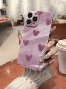 2 piezas Funda de teléfono para pareja con patrón perforado de borde recto de flores y corazones pintados, funda suave a prueba de golpes compatible con iPhone/Galaxy/Redmi/// Series, versión internacional, no la versión nacional - Multicolor - Ver 3