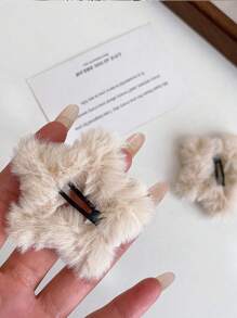 6 件/套女孩秋冬简约毛绒星空发夹，蓬松简约星形 BB 夹，适合青少年和儿童