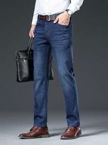 Jeans de diseño clásico sueltos para hombres, Jeans Básicos de Trabajo, Jeans para Hombre,Men's Classic Regular Jean, Jean de Corte Holgado, Pantalón de Mezclilla, Diseño Clásico Y Chic Para Negocios