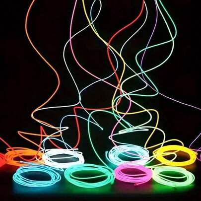 1 根 3 米（9.84 英尺）彩色霓虹灯绳 - 节日装饰、卧室装饰 - 电池供电、闪烁、电致发光，配有炫酷配件