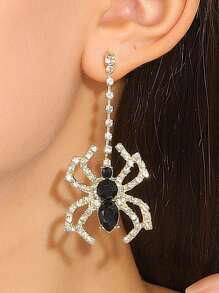 1 对优雅蜘蛛设计合金吊坠耳环，长款水钻朋克风格耳环，哥特风格夸张时尚女士珠宝，适合女性日常佩戴 - 彩色 - 查看 8