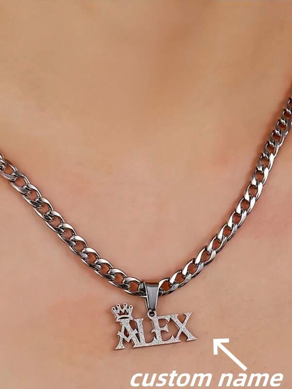 1pc Silver Rose Gold Multi-Style Optional Custom Personalized Custom Name Necklace With Crown Pendant Gorgeous Style Stainless Steel Pendant Necklace, Suitable For Men, Is A Boyfriend Or Family Member Personalized Jewelry Gift Christmas Gift Valentine Gift Birthday Gift