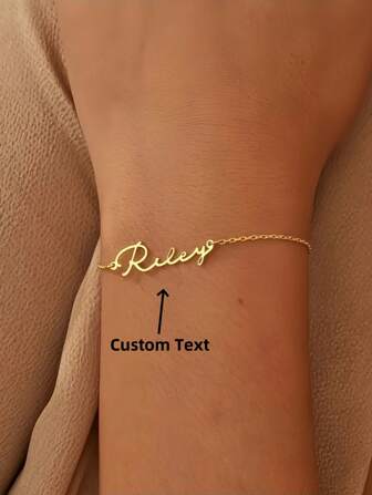 1pc Gold Gold Silver Rose Gold Custom Women's Name Bracelet Gold Stainless Steel Personalized Fashion Wedding Jewelry Gifts, Personalized Minimalist Style, Calligraphy Stainless Steel Daily Wear Bracelet, Birthday Gift, Party Gift, Christmas Gift, Bridesmaid Gift, Anniversary Special Gift, Valentine's Day, Father's Day, Mother's Day, Graduation, Christmas, A Beautiful Gift For Your Couple, Friend, Father, Or Mother On Thanksgiving Christmas,Gold,Stylish,Colorful,Vintage,Simple,Unisex,Casual,Cuties,Custom,Personalized,Unique,Ideal Gifts For Him,Ideal Gifts For Her,Her,Boyfriend,Girlfriend,Dad,Mom,Family,Friends,For Anniversaries,For Birthdays,For Graduation,For Prom,For Party,Promseason