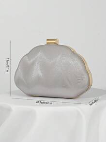 贝壳形 PU 皮革盒式晚宴手拿包、宴会包、派对包、礼服包、舞会礼服手提包、链条包、婚礼包 - 銀色 - 查看 7