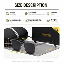 PolarStrike 1 件男女通用时尚全框眼镜，非常适合户外活动，方形框架设计时尚眼镜 - 黑色 - 查看 2