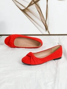 Casual Twist Velvet Shallow Flat Round Toe Ballet Flats
