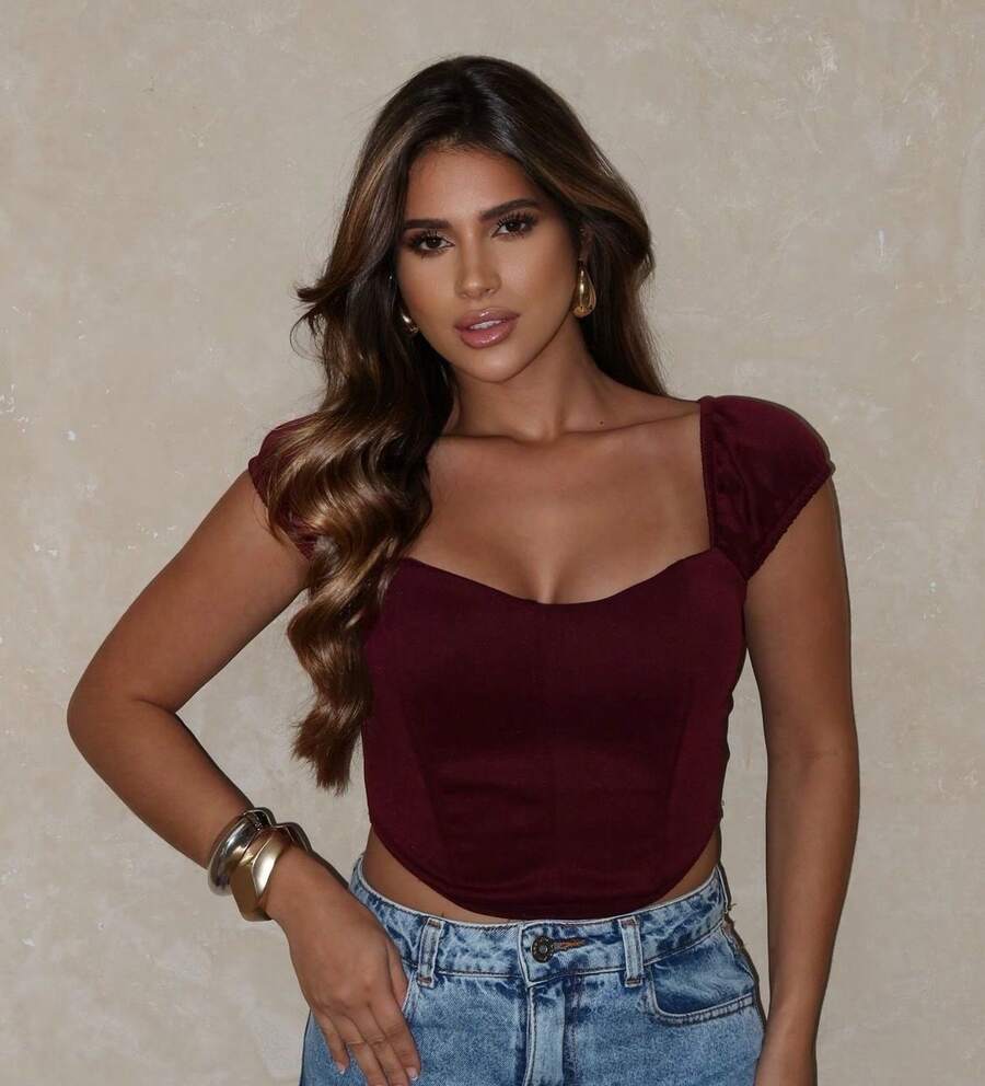 CROPPED WOMEN'S BLOUSE CORSET NEOPRENE FASHION - Màu Đỏ Sâu - Xem 1