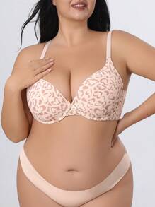 Women's Flesh-Tone Heart Print Underwire Lingerie Bra With Reinforced Shoulder Straps And 3-Hook Closure - Baby Pink - View 1
