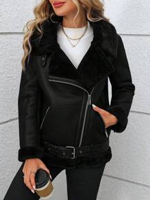 女士仿羊毛夹克 厚衬里派克大衣 冬季保暖外套 仿皮夹克