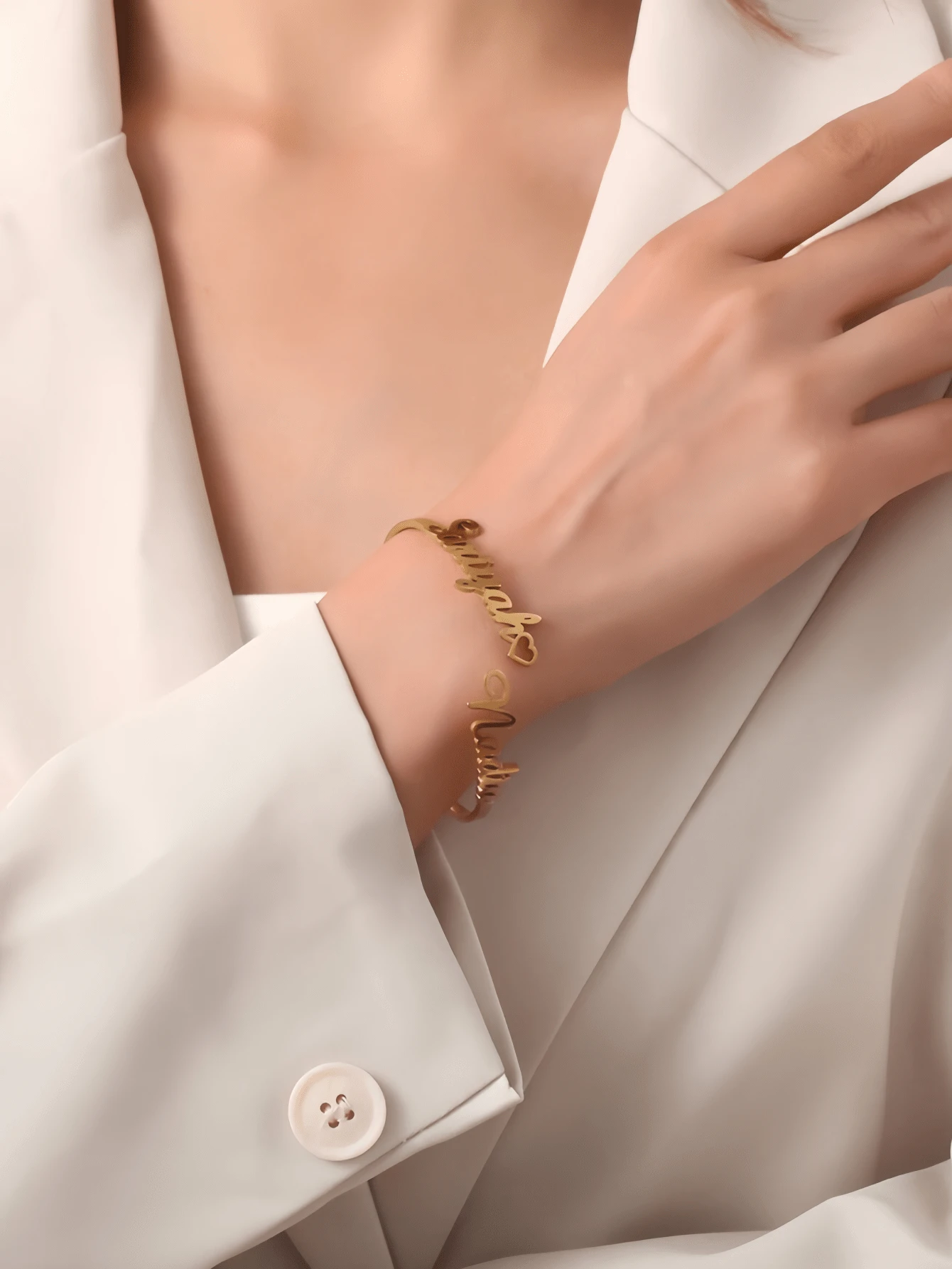 1pc Gold Rose Gold Custom Double Name Couple Bracelet, Personalized