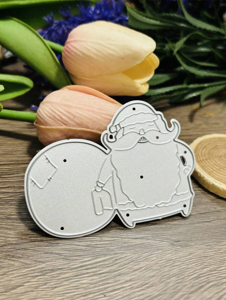 1 Khuôn cắt kim loại hình ông già Noel tặng quà cho thiệp giấy, thiệp chúc mừng, thủ công, trang trí. - Bạc - Xem 1