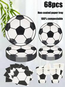68pcs Disposable Soccer Theme Paper Plates, Cake Plates, Party Plates, Birthday Plates, Suitable For Birthday Party, Gathering, Picnic, Camping, BBQ, Beach Party - Multicolor - View 1