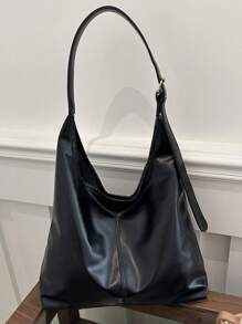 Nuevo bolso de hombro de PU sólido de moda versátil, estilo casual minimalista con forma de baguette y gran capacidad