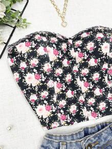 ELLIE Butterfly/Flower Cropped Top With Neoprene Padding - hoa màu đen - Xem 3