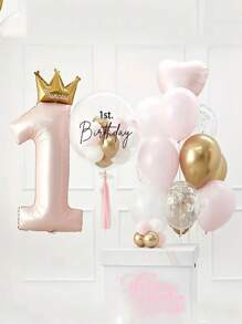 24pcs/Set 1st Birthday Crown Foil Balloons Boy Girl Party Decorations