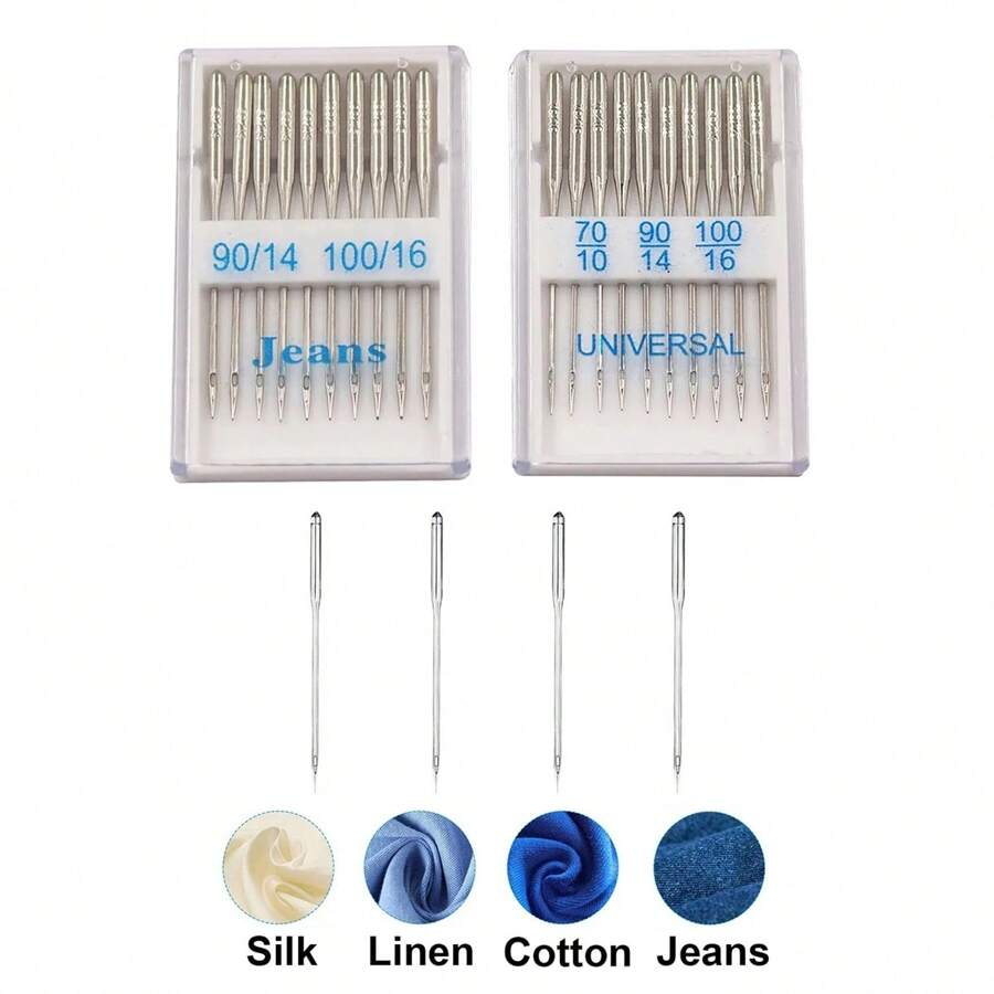 2Box/Set Universal Jeans Stainless Steel Needles Sewing Machine Supplies For Singer Brother Janome Varmax Sizes70/10 90/1 - Silver - View 1