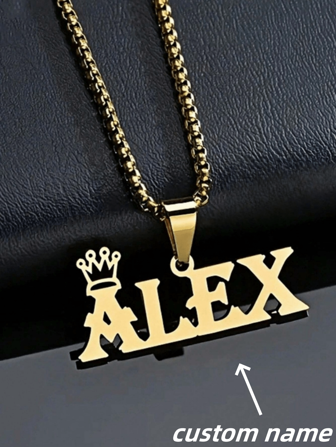 1pc Silver Gold Rose Gold Custom Personalized Stainless Steel Necklace, Custom Crown And Name Pendant Necklace, Letter Label Pendant Necklace, Suitable For Men, Father's Day Gift Christmas Gift Valentine's Day Gift Birthday Gift Gold Stylish, Fall Fashion, Vintage, Unisex, Simple, Casual, Hipster, Goth, Punk Custom, Personalized, Unique Ideal Gifts For Her, Friends For Anniversaries, For Valentine's Day, For Mother's Day, For Birthdays Graduation Father's Day Weddings, For Daily Wear, For Party, For Prom