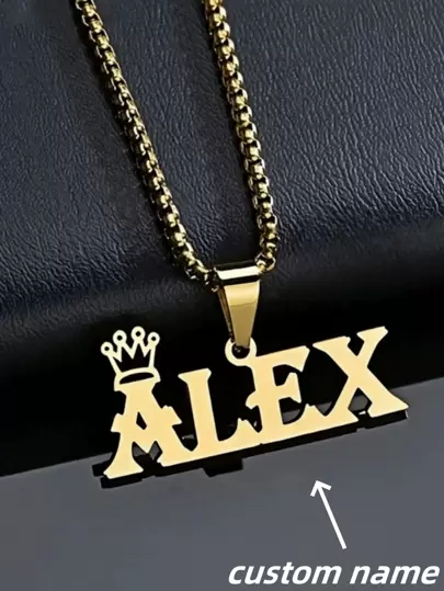 1 peça Prata Ouro Ouro Rosa Personalizado Aço Inoxidável Colar, Coroa Personalizada E Pingente De Nome Colar, Pingente De Etiqueta De Letra Colar, Adequado Para Homens, Presente De Dia Dos Pais Presente De Natal Presente De Dia Dos Namorados Presente De Aniversário Ouro Elegante, Moda Outono, Vintage, Unissex, Simples, Casual, Hipster, Gótico, Punk Personalizado, Personalizado, Único Presentes Ideais Para Ela, Amigos Para Aniversários, Para Dia Dos Namorados, Para Dia Das Mães, Para Aniversários Formatura Dia Dos Pais Casamentos, Para Uso Diário, Para Festa, Para Baile