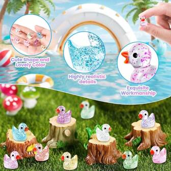 200 Pcs Mini Glitter Ducks Colorful Little Resin Ducks, Can Be Hidden Plastic Animal Figures, For Playhouse Miniature Playhouse Landscape Aquarium Decoration