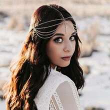 1 件时尚欧美波西米亚水滴形绿松石多层链流苏头饰适用于新娘和节日女士头饰万圣节