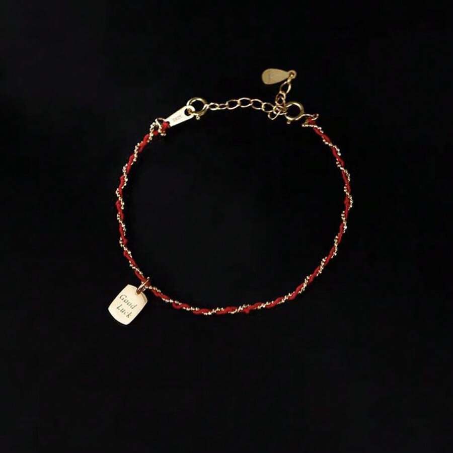 1 件 S925 纯银红绳编织手链，好运符红绳手链，优雅字母饰物手链，时尚 - 紅繩手鍊 - 查看 1