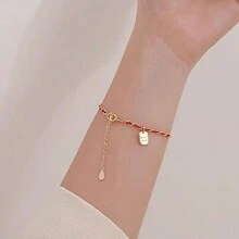 1 件 S925 纯银红绳编织手链，好运符红绳手链，优雅字母饰物手链，时尚 - 紅繩手鍊 - 查看 4