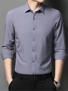 Men's Long Sleeve Button Down Dress Shirt In Microfiber Fabric - Dark Grey - View 1