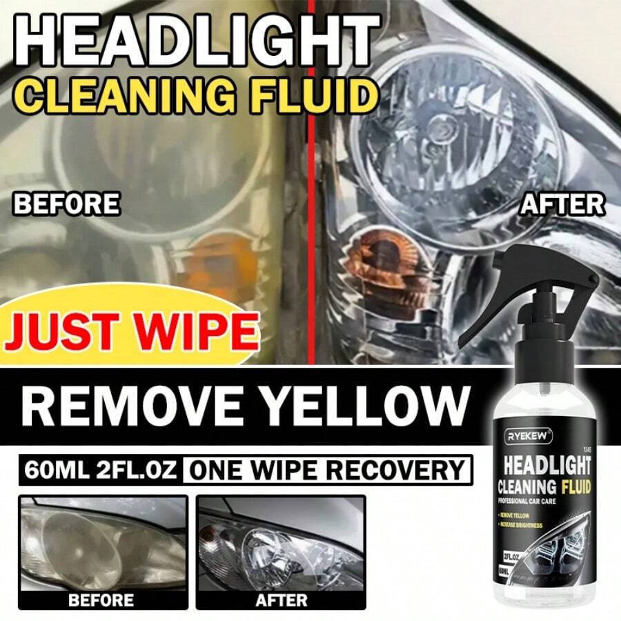 Bộ phục hồi đèn pha ô tô Ryekew 60ml - Loại bỏ vết xước, sửa chữa oxy hóa & làm sạch đèn pha - màu đen - Xem 1