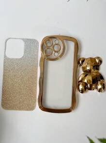 Wavy Electroplated Anti-Fall Phone Case + Full Set Of Phone Cases + Glitter Cardboard, Compatible With IPhone 11/12/13/14/15 Pro Max, Compatible With Galaxy S22/23/24+, Compatible With Oppo, Compatible With Vivo, Compatible With Redmi 13c+, Compatible With MOTO G, Compatible With Redmi NOTE 13c/12/11 PRO Waterproof Shockproof Scratch Resistant - Gold - View 5