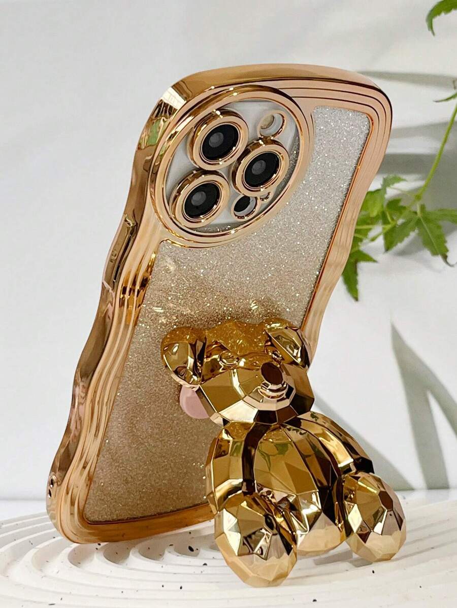Wavy Electroplated Anti-Fall Phone Case + Full Set Of Phone Cases + Glitter Cardboard, Compatible With IPhone 11/12/13/14/15 Pro Max, Compatible With Galaxy S22/23/24+, Compatible With Oppo, Compatible With Vivo, Compatible With Redmi 13c+, Compatible With MOTO G, Compatible With Redmi NOTE 13c/12/11 PRO Waterproof Shockproof Scratch Resistant - Gold - View 1