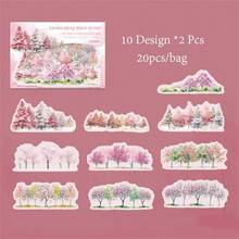 20张/包贴纸包，树影系列，精美浪漫四季森林风景主题贴纸，剪贴簿用品，装饰笔记本，相框，手机壳，水杯，垃圾杂志，文具盒，DIY个性拼贴 - 彩色 - 查看 12