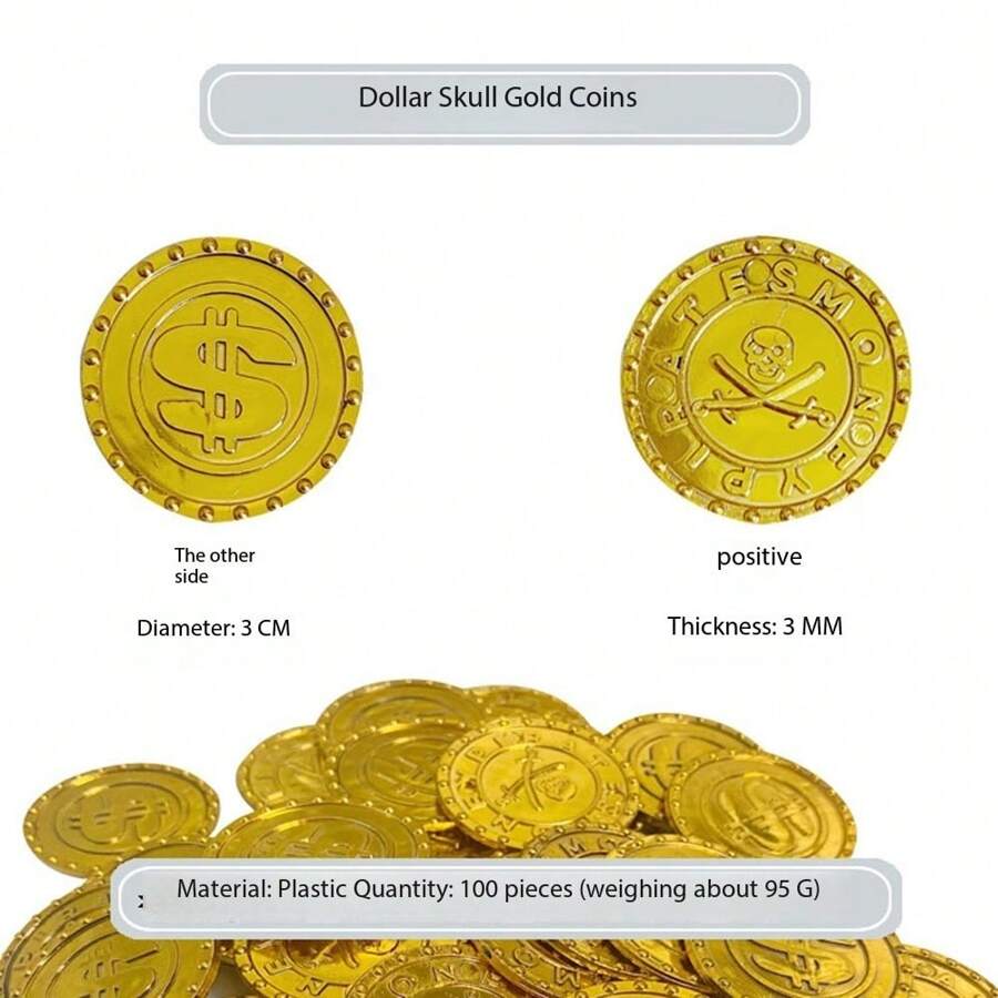 Pirate Treasure Chest Fake Coins Gold Silver Bronze Plastic Coins