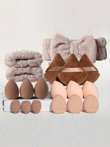 38件套全能彩妆套装包含：20支化妆刷、1个发圈、2个腕带、6个美颜蛋、3个迷你美颜蛋、3个扇形粉扑、3个拇指粉扑、上妆卸妆配件、洗脸发带、粉扑、海绵和化妆海绵、清洁海绵、化妆刷工具、化妆刷套装、化妆刷套装、化妆刷套装、全套彩妆套装、化妆刷套装、化妆刷套装、化妆礼盒套装 - 彩色 - 查看 2