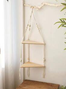 1pc Handmade Wooden Hanging Wall Storage Rack, Boho Style Triangle Panel Multi-Layer Wall Mounted Wall Art Decor Shelf, Suitable For Home, Bedroom, Garden, Room Decor, Personalized Display Rack, Back To School Season, Home Decor, Christmas, Thanksgiving, Gifts, Wall Hanging Decoration - Multicolor - View 5